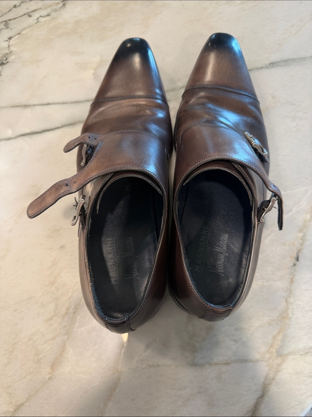 Magnanni Brown Leather Single Monk Strap Shoes with Dark Toe - Picture 3 of 4